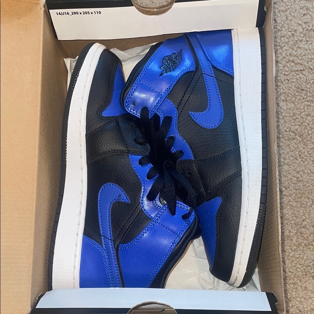 Jordan Black and Blue Mid-Top Sneakers